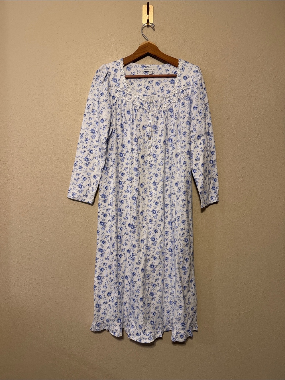 Eileen West Floral Cotton Ballet Nightgown Blue Size Small
